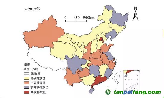 圖2 2017年中國旅游業(yè)碳排放空間分布